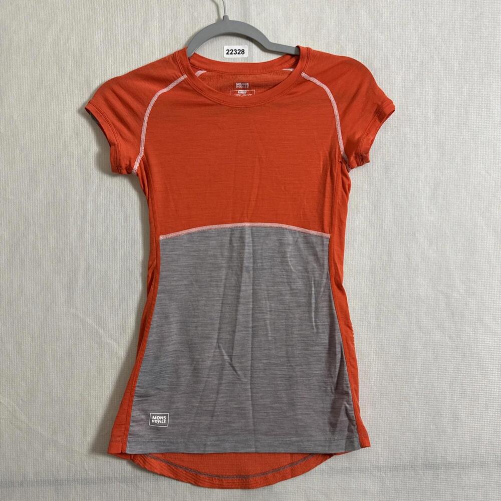 Mons Royale Bella Short Sleeve Merino Aircon T-shirt in Orange and Gray